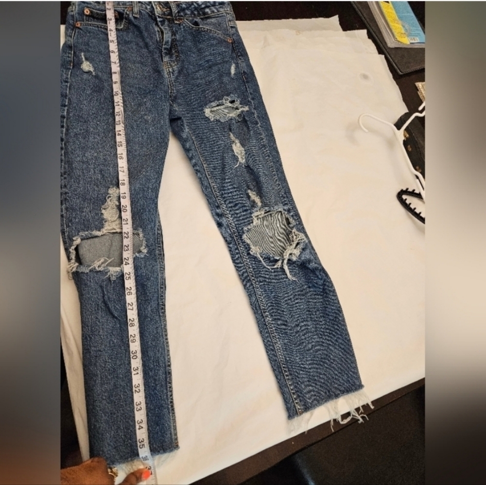 Topshop Cut Off Crops Straight Leg. Ripped. Blue. Size Waist 28 - Picture 14 of 14